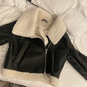 Avec Les Filles cropped faux shearling jacket size XS